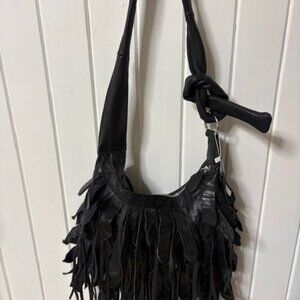 BLACK LEATHER HOBO PURSE